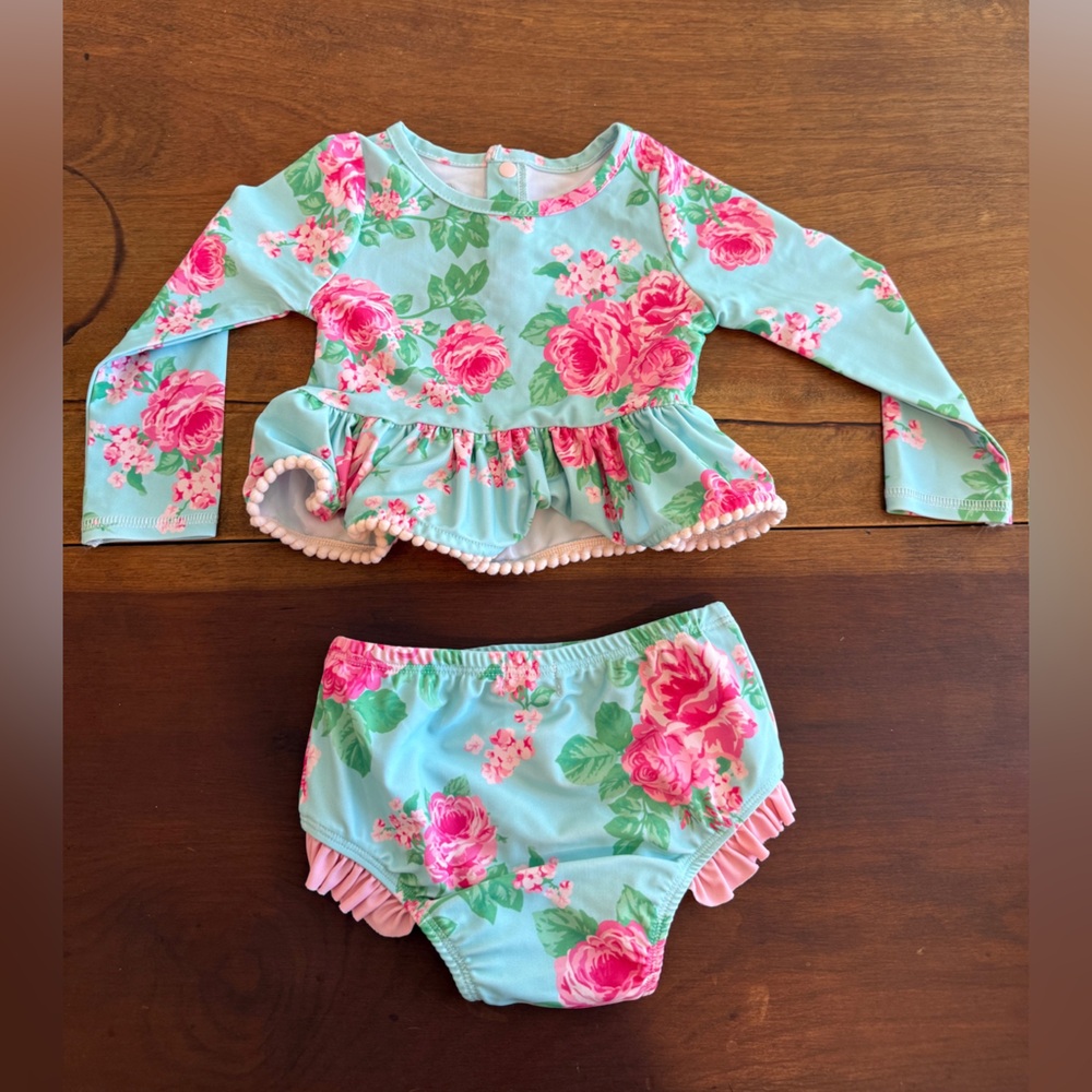 Mud Pie Pink and Green Baby Swimsuit Set